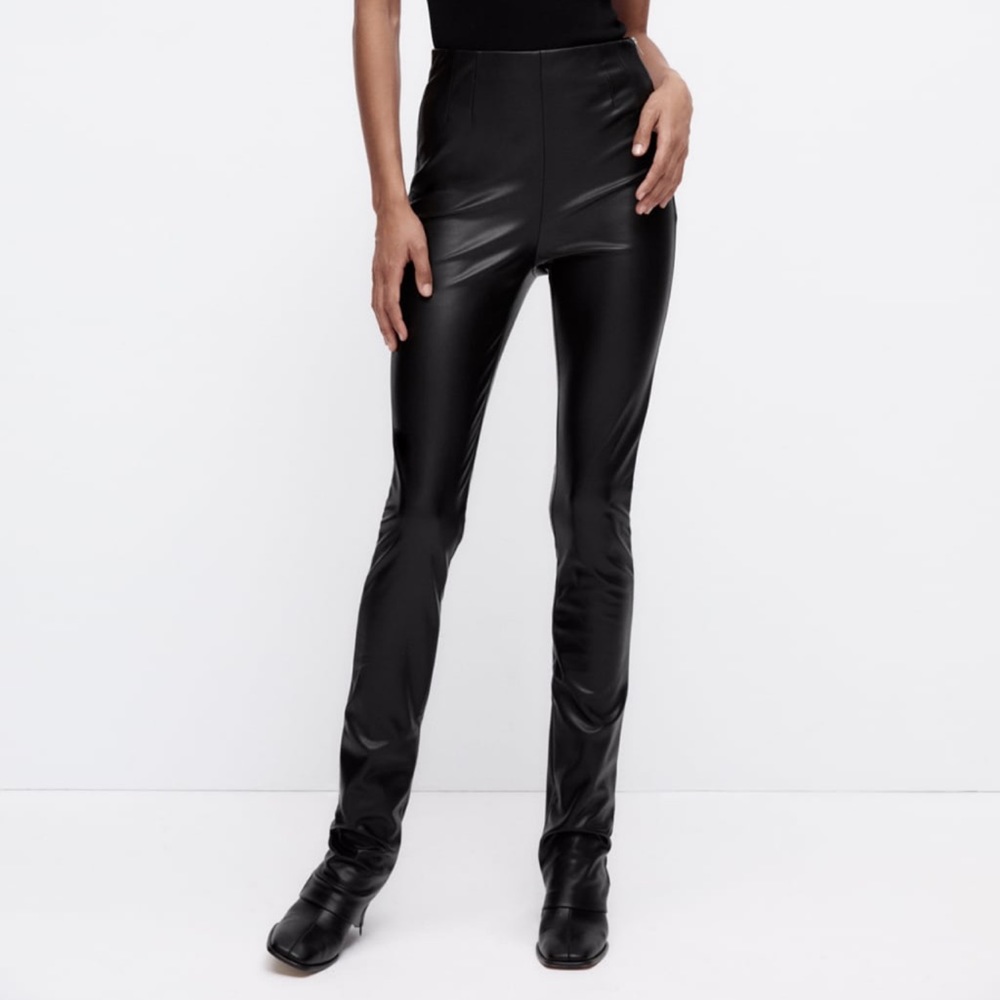Zara Extra Long Black Faux Leather Leggings